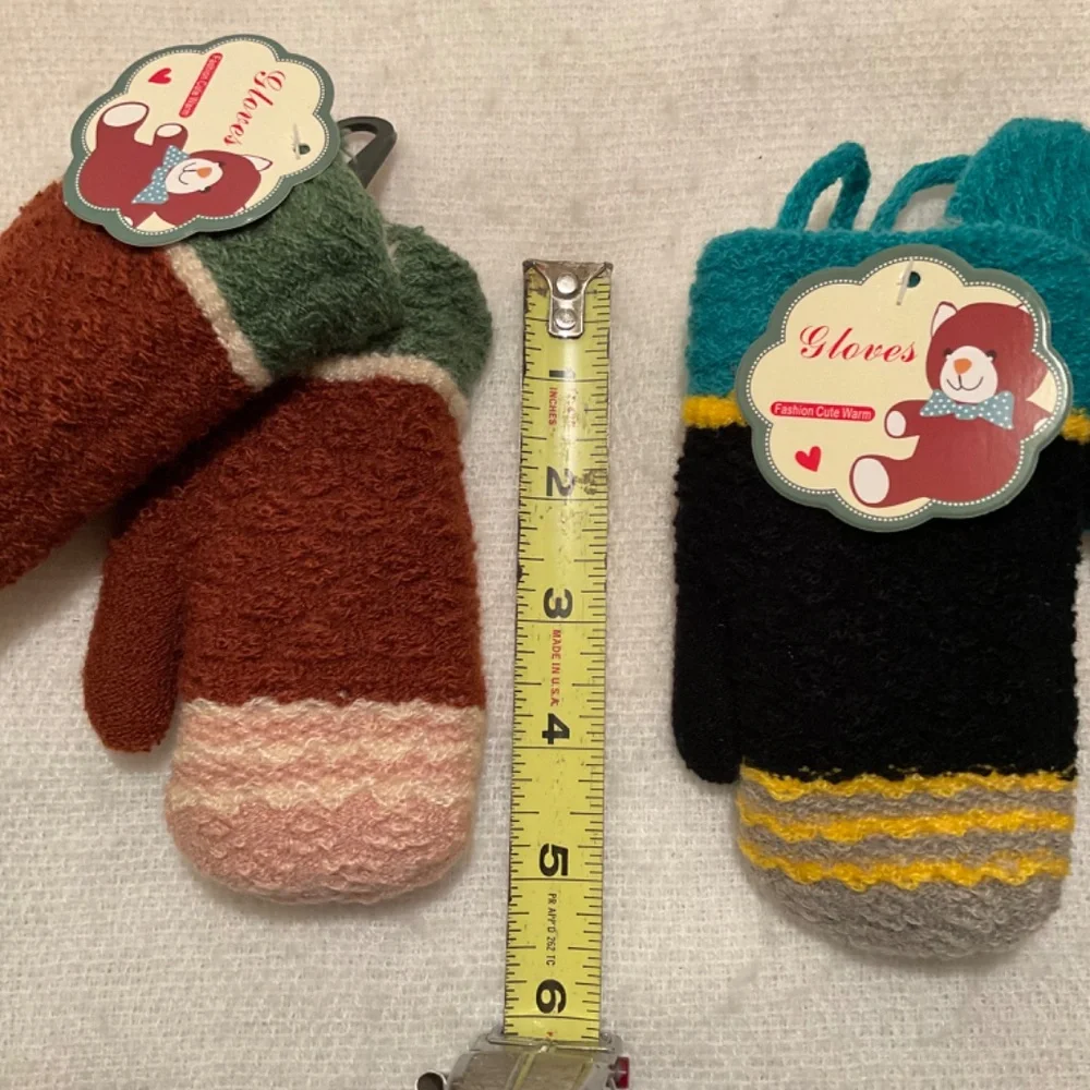 Kids Mittens Two Pairs Faux Fur Lined Multi Colored NWT
